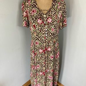 Beautiful Vintage 1980s 1990s Leopard And Floral Long Dress